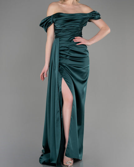 OFF SHOULDER SATIN MAXI DRESS