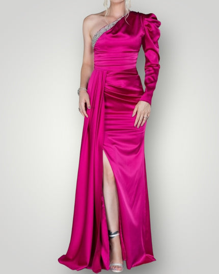 Maxi jurk fuchsia met details