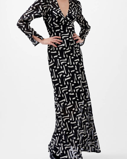 Robe DIANDRA satin burnout noir/crème