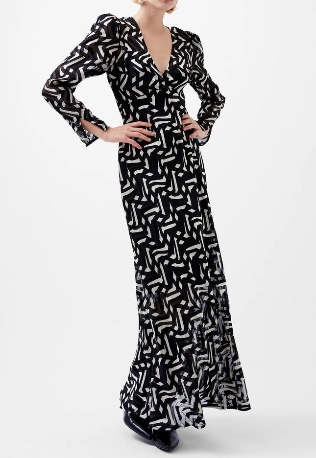 DIANDRA SATIN BURNOUT DRESS BLACK/CREAM