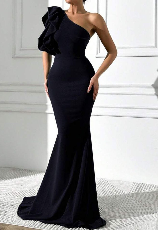 ONE SHOULDER RUFFLE MAXI DRESS