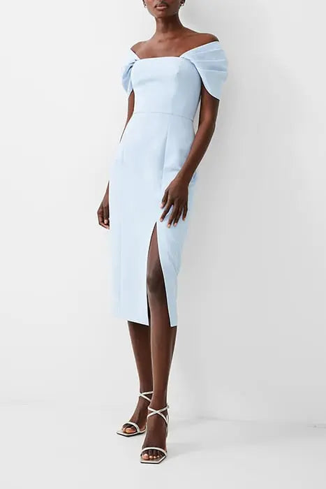 ECHO CREPE OFF SHOULDER DRESS CASHMERE BLUE