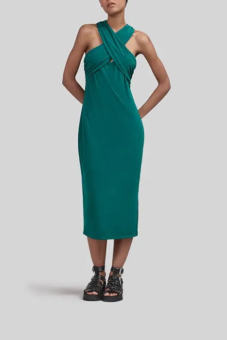 EMERALD CROSSOVER MIDI DRESS