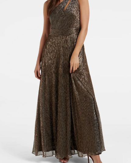 ROBE MIDI PLISSÉE ASYMÉTRIQUE BILLIE BRONZE