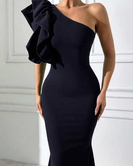 ONE SHOULDER RUFFLE MAXI DRESS