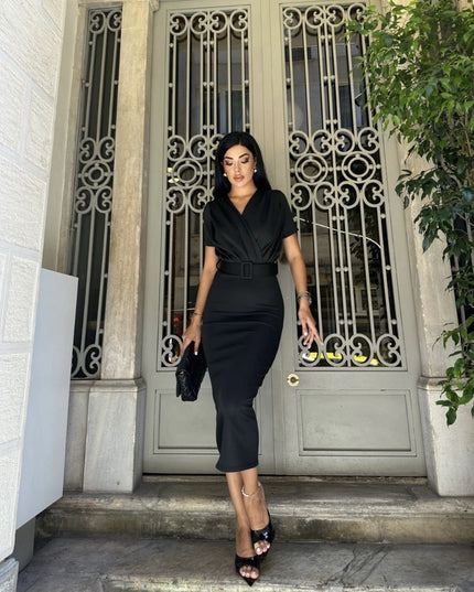 SCUBA MIDI DRESS WITH BELT