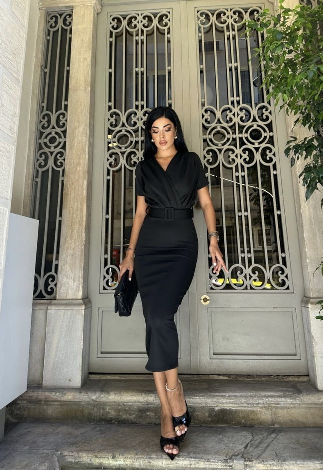 SCUBA MIDI DRESS WITH BELT