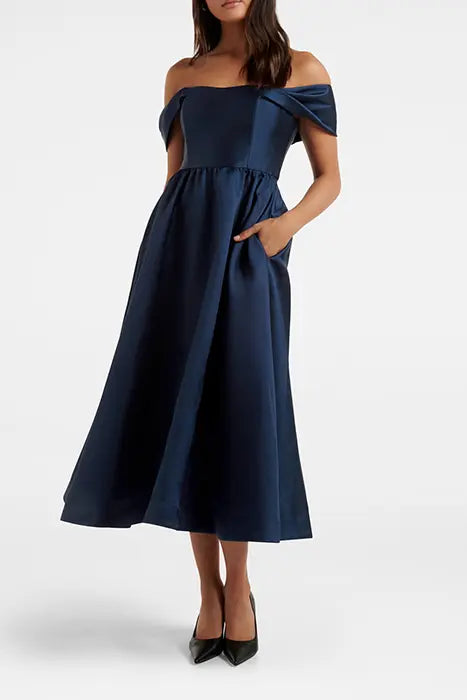 EMILIA OFF SHOULDER PROM DRESS NAVY