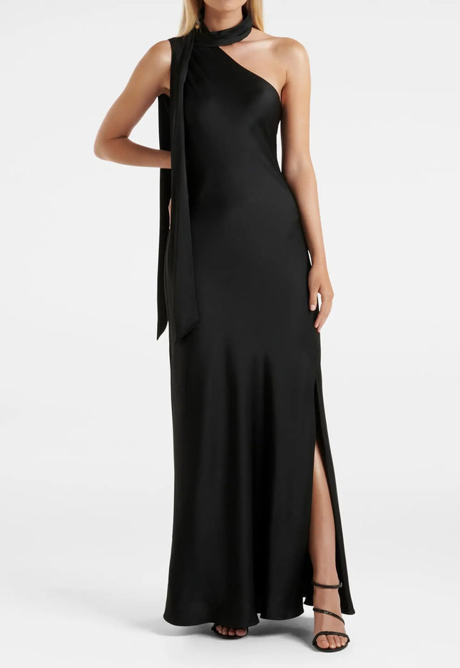 REMINGTON ASYMMETRICAL SCARF DRESS BLACK