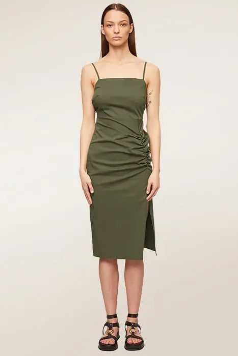 SUMMER MIDI DRESS WITH SIDE GATHERS GREEN