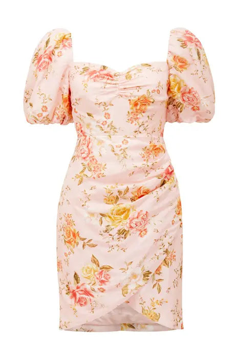 FLORA SWEETHEART MINI DRESS TEA ROSE FIELD
