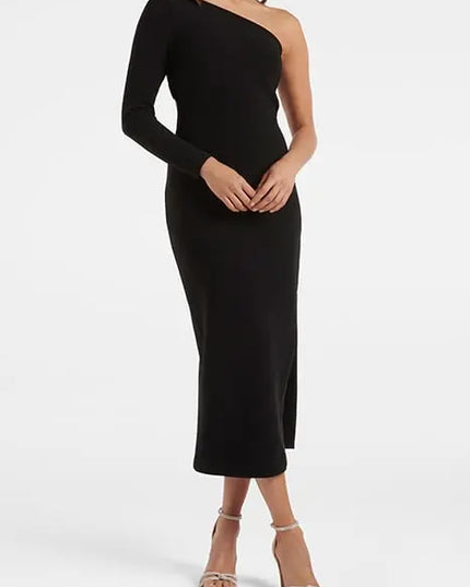 One Shoulder Cut Out Midi Black