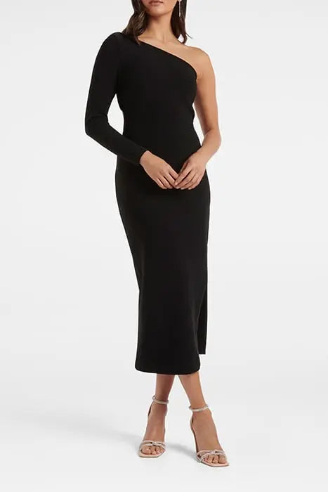 ONE SHOULDER CUT OUT MIDI BLACK