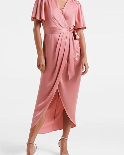 CAROLINA SATIN MIDI DRESS WILD ROSE