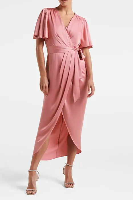 CAROLINA SATIN MIDI DRESS WILD ROSE