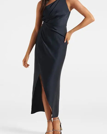 MELISSA One Shoulder Satin Dress Navy