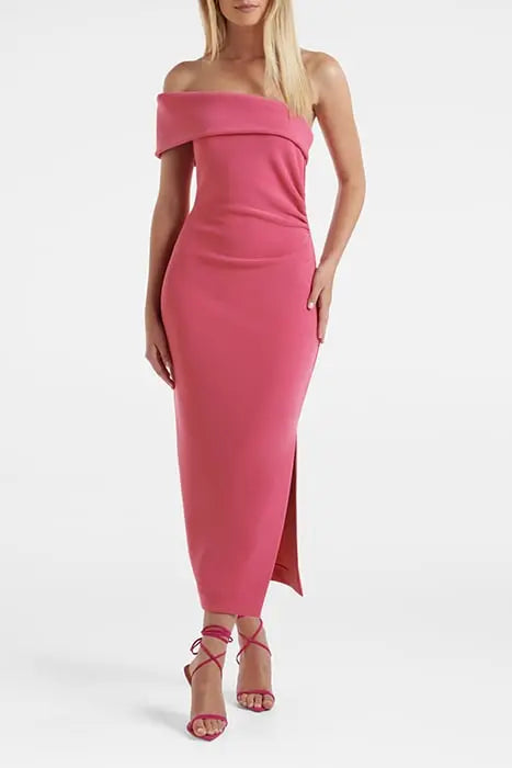 ANNA ONE SHOULDER BODYCON DRESS RASPBERRY JELLY