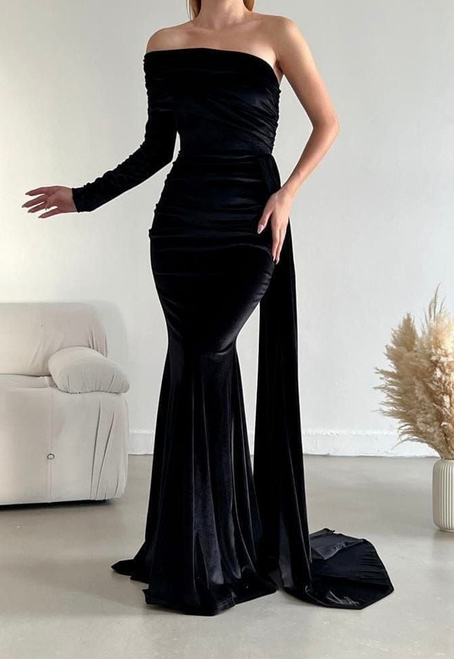 ONE SHOULDER MAXI DRESS VELVET