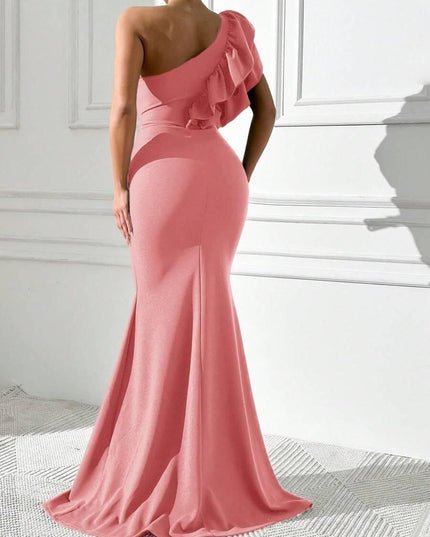 ONE SHOULDER RUFFLE MAXI DRESS