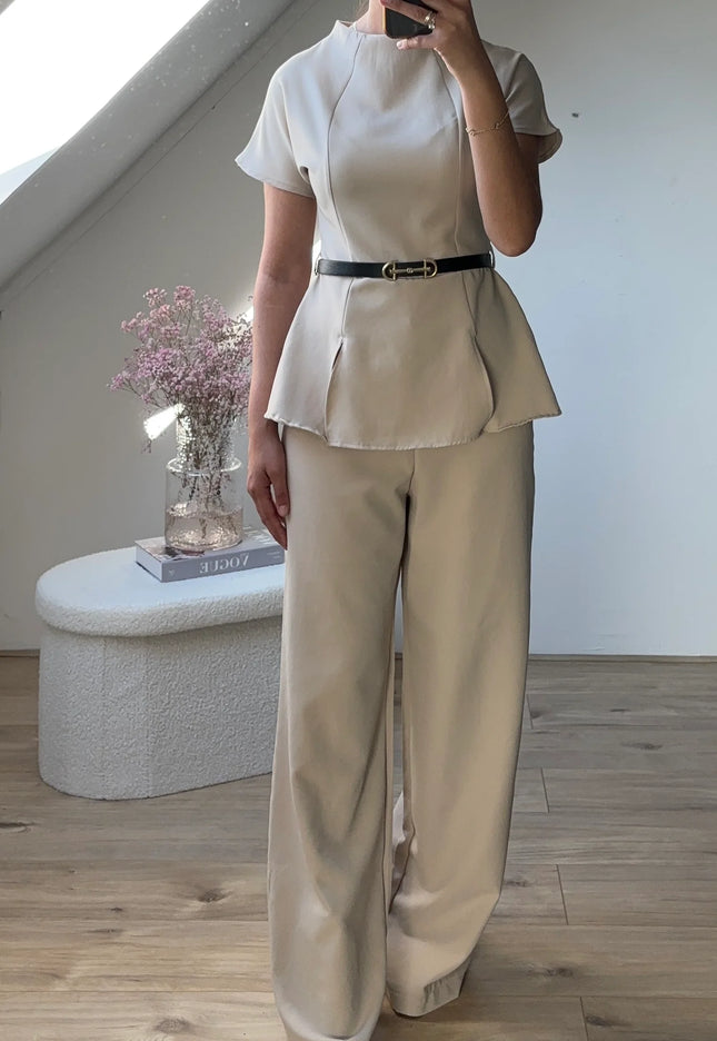 Elif beige belted jumpsuit