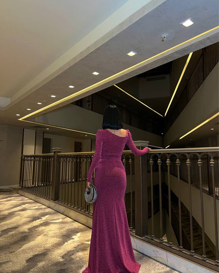 MAXI DRESS MADE OF SUBTLE GLITTER FABRIC WITH PEARLS