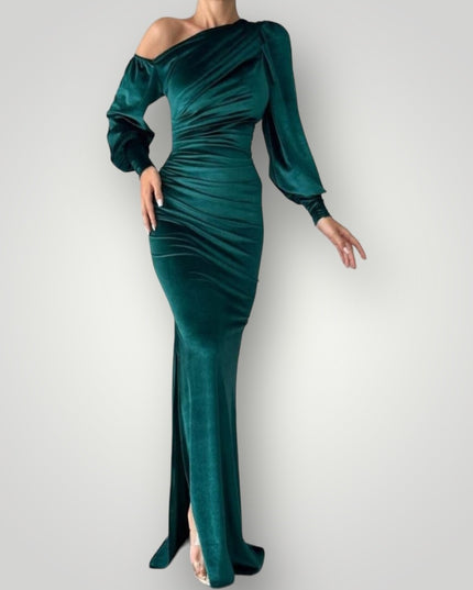 VELOURS – VELVET OFF SHOULDER MAXI DRESS