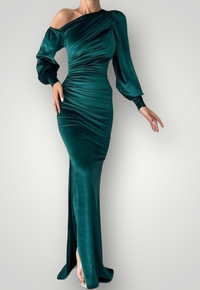 VELOURS – VELVET OFF SHOULDER MAXI DRESS