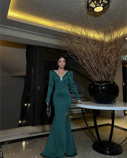 SCUBA MAXI DRESS WITH EMBELLISHED V-NECK