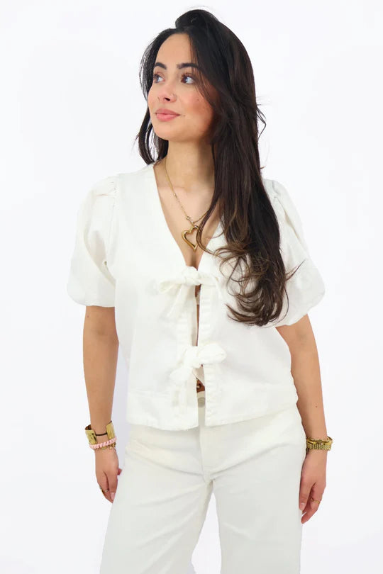 White Denim Bow Top