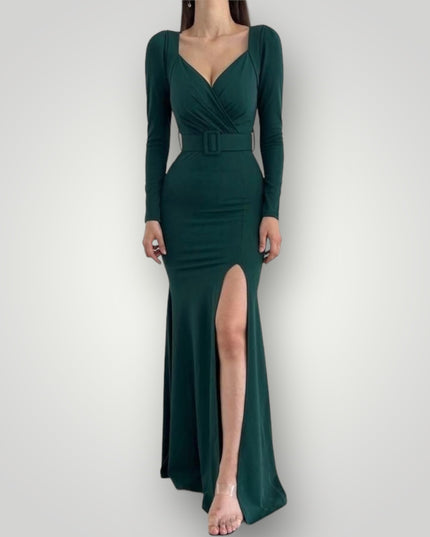 Maxi jurk met split en riem