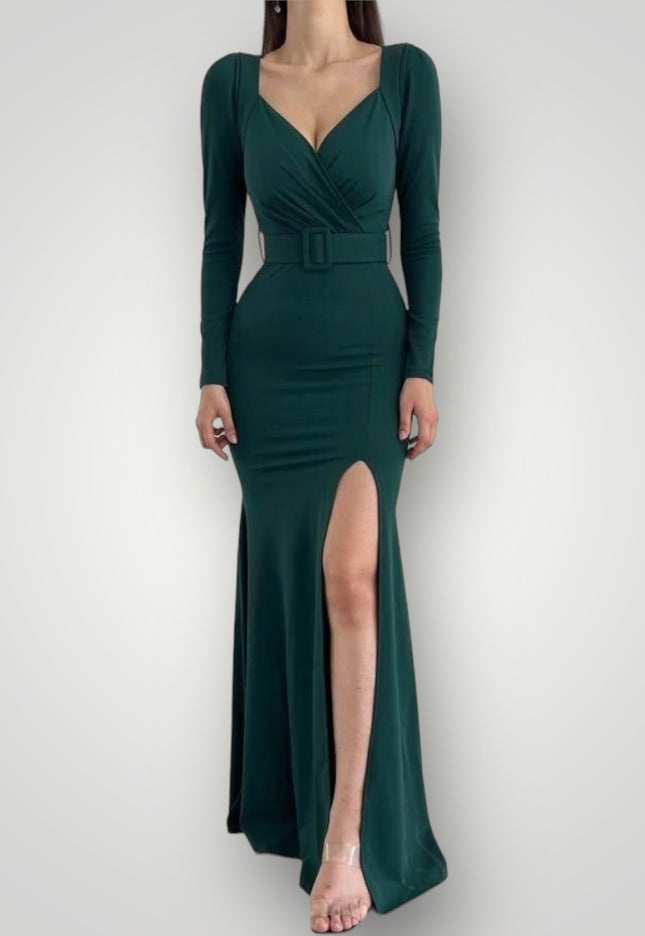 Maxi jurk met split en riem