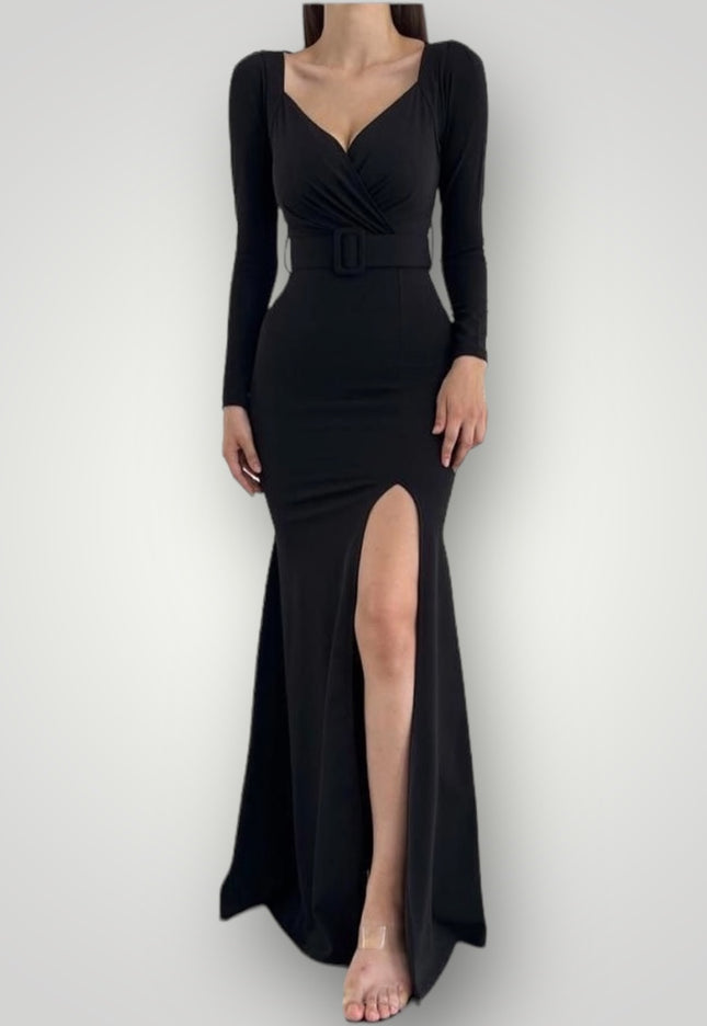 Maxi jurk met split en riem