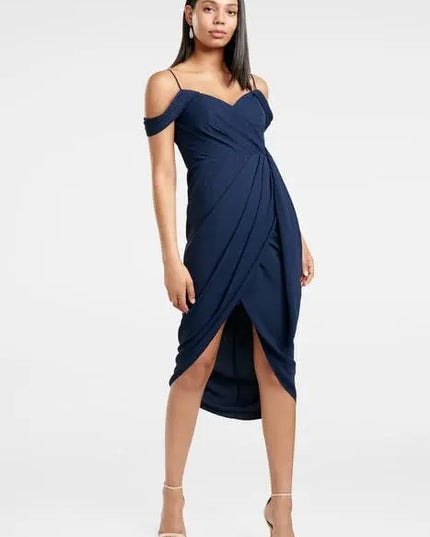 HADLEY WATERFALL MIDI DRESS NAVY