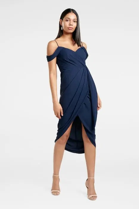 HADLEY WATERFALL MIDI DRESS NAVY
