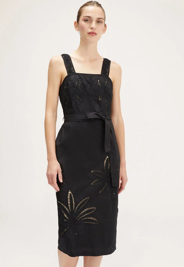 EMBROIDERED SHEATH DRESS BLACK