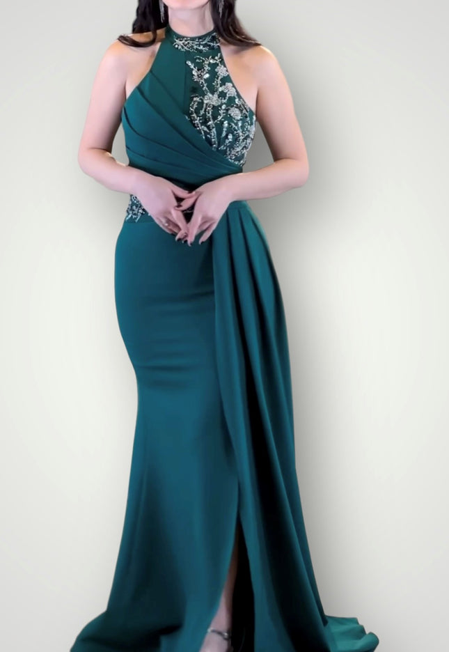 Maxi halterjurk met details