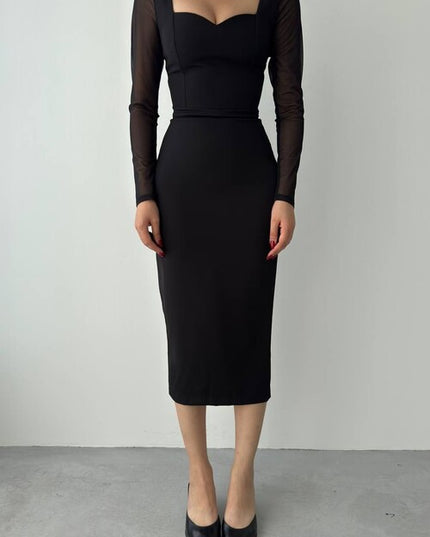 MIDI DRESS WITH TRANSPARENT SLEEVES