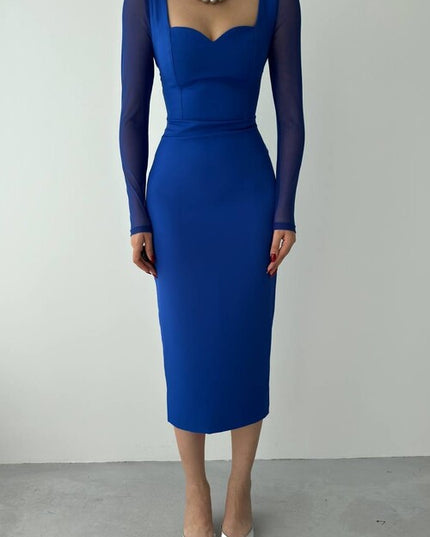 MIDI DRESS WITH TRANSPARENT SLEEVES