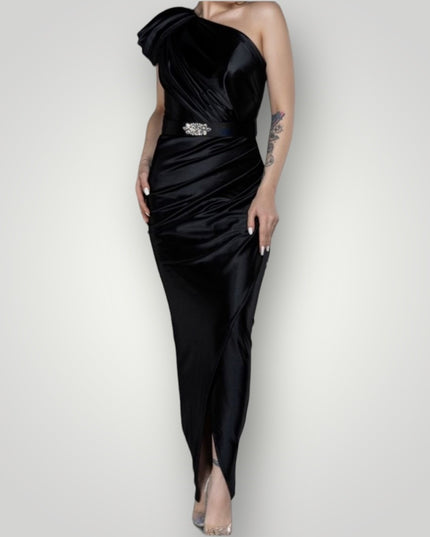Maxi satijnen one shoulder jurk