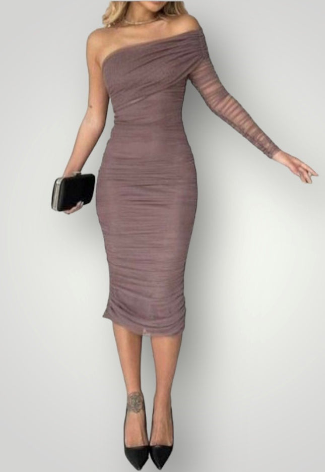 One shoulder midi jurk