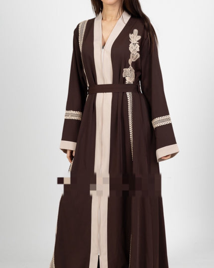 ABAYA EMBROIDERED WITH A FLOWER AND LACE WITH ZIPPER