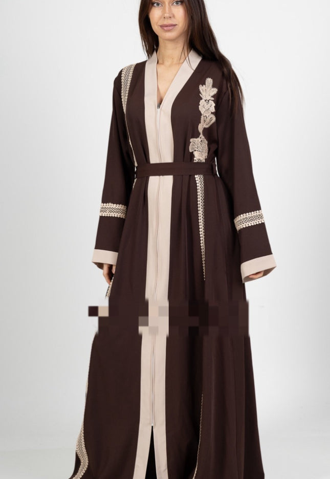 ABAYA EMBROIDERED WITH A FLOWER AND LACE WITH ZIPPER