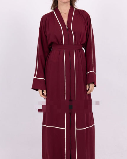 ZIPPED ABAYA WITH STRIPES