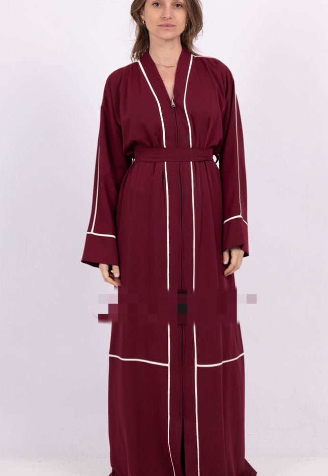 ZIPPED ABAYA WITH STRIPES