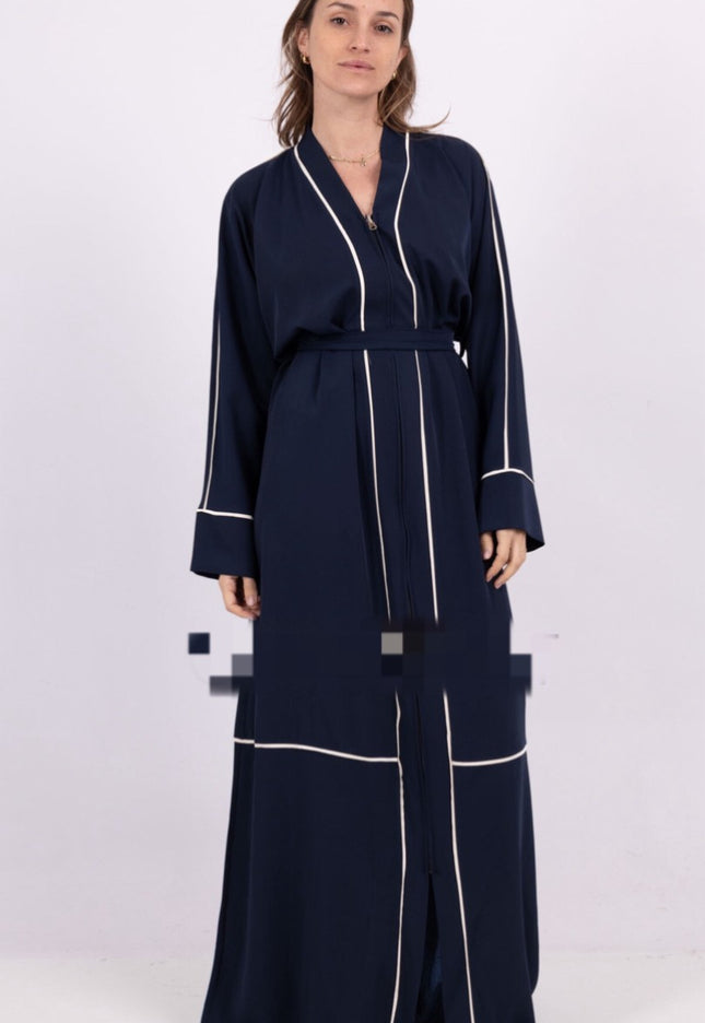 ZIPPED ABAYA WITH STRIPES