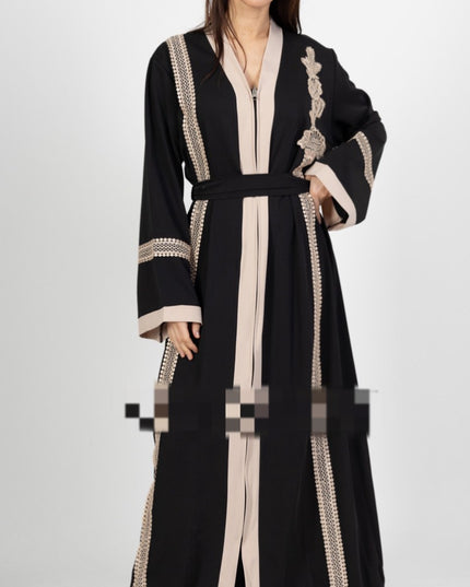 ABAYA EMBROIDERED WITH A FLOWER AND LACE WITH ZIPPER