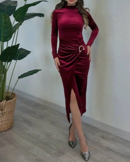 WRAP VELVET MIDI DRESS